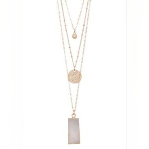 Melrose and Market Druzy Stone Pendant & Charm Layered Necklace, WHITE-GOLD